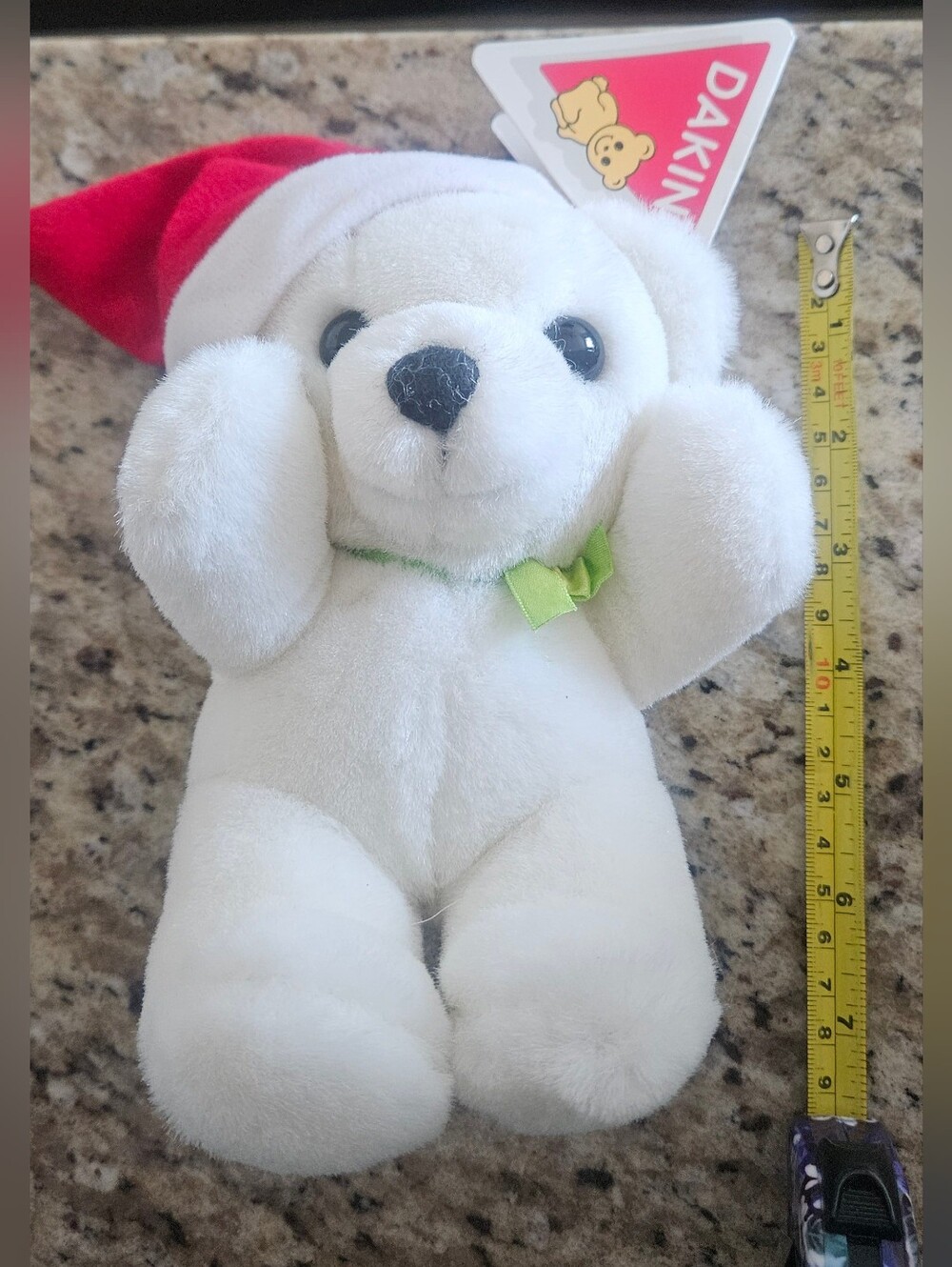 Dakin White Polar Bear Plush with Red Hat and Green Bow